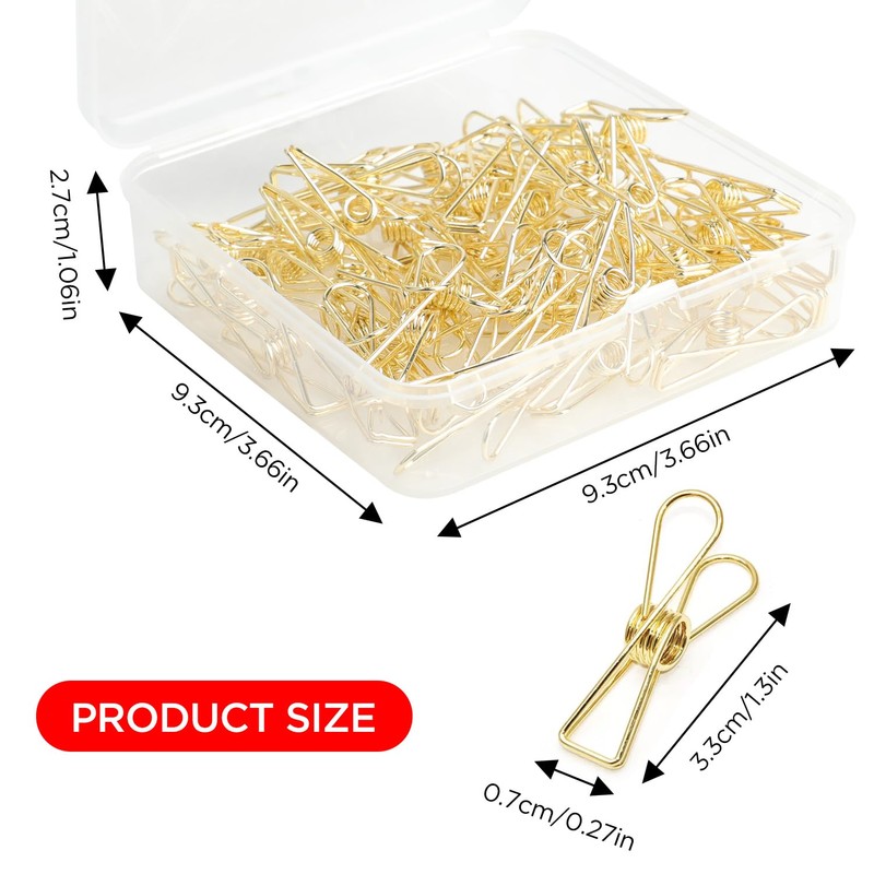 50PCS Small Gold Paper Clips, Multi-Purpose Metal Wire Hollow Invoice