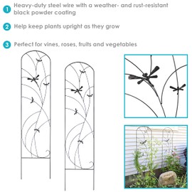 Sunnydaze 56-Inch Dragonfly Delight Outdoor Plant Trellis - Metal Garden Trellis for Climbing Plants - Set of 2 - Black