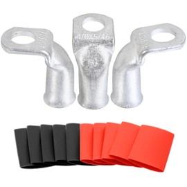 Tinned Copper Cable Lugs 8pcs 4/0 AWG-5/16 90 Degree Bent Battery Lugs,Heavy Duty Wire Lugs,Ring Terminal,4/0 Guage terminals,Battery Cable Ends/Terminal Connectors with 8pcs 3:1 Heat Shrink Tubing