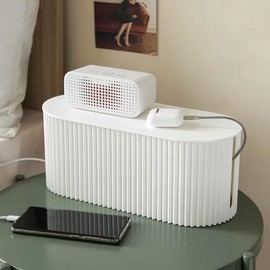 Cable Management Box |,Cord Organizer Box with Lid, Power Strip Storage Box for Desk Cable Organizer for Computers (Milky)