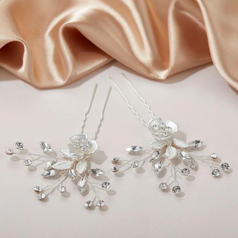 2Pcs Wedding Hair Pins Bridal Rhinestone Wedding Hair Accessories Hair