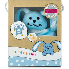 Sleepytot Dummy Clip Baby Comforter - Soft Plush Baby Toys with Pacifier or Teether Velcro Attachment, Machine Washable Newborn Toy, Perfect Baby Gift, Blue Bunny
