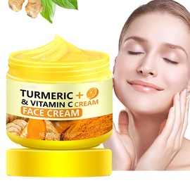 Krmspe Turmeric Vitamin C Face Cream, Vitamin C Face Moisturizer Natural Turmeric Skin Facial Moisturizer Evens Tone Hydrating Anti-aging for Normal, Dry, Oily & Combination Skin 1.75 FL OZ