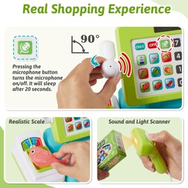 LINFUN KIDS Children's Play Cash Box with Scanner and Sound Shop Accessories Modern Supermarket Cashier Children Role Play Supermarket Toy Gift for Children from 3 4 5 6 Years