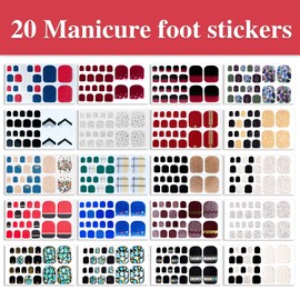 WOKOTO 20 Sheets 440 Pcs Toe Nail Stickers for Toes Nail Art Gel Polish Strips Full Nail Wraps Glitter Nail Polish Strips Gel Nail Strips Mermaid Nail Polish Stickers Nail Gel Strips for Women Girls