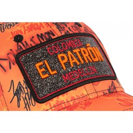 El Patron Baseball Cap Orange and Black Rhinestone Streetwear Colombia Medellin Baseball - Unisex Size 57, Orange, orange