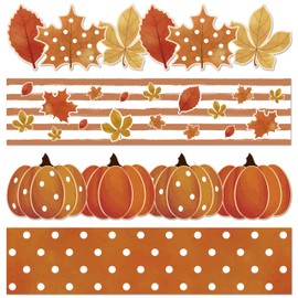 BeYumi Fall Pumpkin Border Trim - 80Pcs Fall Pumpkin Maple Leaves Bulletin Board Borders Autumn Watercolor Orange Dot Decor Thanksgiving School Classroom Office Chalkboard White Board Party Decoration