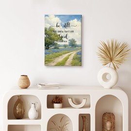 HIWX Christian Wall Decor, Be Still and Know Bible Verse Farmhouse Rustic Wildflowers Framed Canvas Painting Wall Art Decor, Religious Wall Art Home Decoration for Bedroom Living Room Church, 11x14