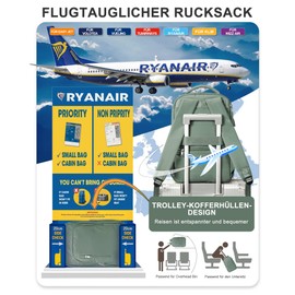 suradar Ryanair Hand Luggage 40 x 20 x 25 Women's Backpack for Airplane Underseat Cabin Bag Travel Backpack Hand Luggage Aeroplane 45 x 36 x 20 Easyjet Backpack Laptop Waterproof Men's Backpack, Army