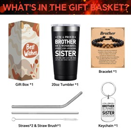 BIRGILT Gifts for Brother - Brother Gifts from Sister - Brother Birthday Gifts - Christmas Gifts for Brother - I'm a Proud Brother of a Wonderful Sweet and Awesome Sister - 20oz Brother Tumbler Cup