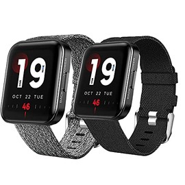 Lamshaw Compatible for KOSPET TANK T1 PRO Band, Breathable Nylon Woven Fabric Replacement Strap Compatible with KOSPET Magic 3 Smartwatch/TANK T1 PRO/MISIRUN Y18 Watch (2 pack-Black+Gray)