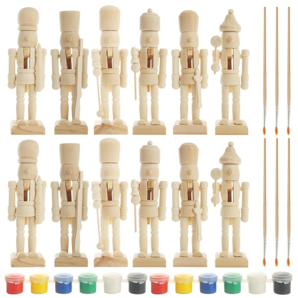 LOLYSIC 12 Pack Unpainted Nutcracker, Wooden Nutcracker Unfinished DIY Craft