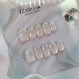 White glitter gradient handmade nail tip - Short Square / 화이트 글리터 그라데이션 수제네일팁 - 숏스퀘어