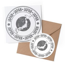 1 x Greeting Card & 10 cm Round Sticker Set - BW - Japan Tokyo Asia Red Stamp Map Flag - Birthday Thank You Friend Lover Fan Mum Dad Kids #40232
