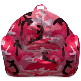 Posh Creations Structured Comfy Bean Bag Chair for Gaming, Reading and Watching TV, Malibu Lounge, Nylon - Camo Pink and Black