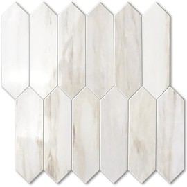 Vamos Tile 1 Sheet Glossy Wood Marble Grain Backsplash Tile Peel and Stick, 12.8 x 12.8 Inch Long Hexagon PVC Self Adhesive Mosaic Wall Tiles Stick on Backsplash for Kitchen,Bathroom,Fireplace