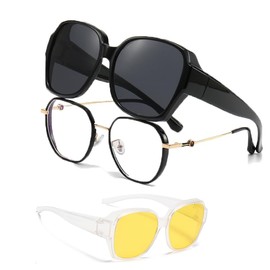 Chakralux Two Pairs Fit Over Sunglasses for Men Women - Polarized Wrap Around, Lightweight Sunglasses Over Glasses, UV400 Protection with Full Coverage Design