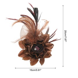 PATIKIL Floral Hair Clip, 1 Pcs Elegant Flower Feather Brooch Pin Hat Silk Wedding Party Dance Banquet Pins Accessories Camellia Charm Lady Dress Suit, Brown with Black Feathers