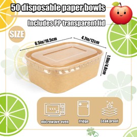 Disposable Food Containers, 50 Pack 19 Oz Meal Prep Containers Disposable Paper Meal Prep Containers With Lids Paper Food Containers, Disposable Lunch Contaainers For Diet Salad, Yogurt, Party Foo
