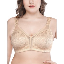 Deyllo Women’s Full Figure Comfort Wire Free Minimizer Support Bra Nude