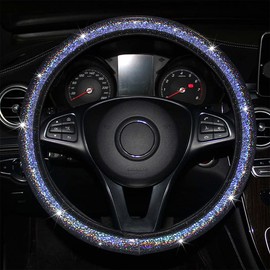 Steering Wheel Cover Glitter Bling Steering Wheel Cover Universal Non-Slip Shiny Colourful Car Steering Wheel Cover Steering Wheel Protector for Women Ladies Girls Car Accessories Silver