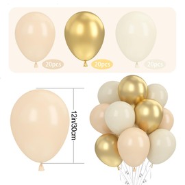 Balloons Beige Gold Apricot, 60 Pieces 12 Inch Metallic Gold Sand White Cream Balloons, White Golden Apricot Latex Balloons Set for Birthday Baby Shower Wedding Party Decoration