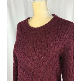 Chelsea Violet Women Sweater Pullover Medium Wool Cable Asymmetric Burgundy New