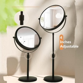HIHIA Height Adjustable Makeup Mirror 8 Inch Double-Sided 7X Magnification, Black Magnifying Makeup Mirror Round Tabletop Mirror Tall, Countertop Standing Cosmetics Black Finish
