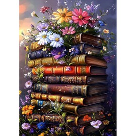 MAXBYE Books Flowers Diamond Painting Art Kits, 5D Diamond Art Complete Set DIY Gem Crafts for Adults Beginners, Round Diamond Pictures Crystal Cross Stitch Home Wall Decor Gift 30 x 40 cm