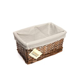 Woodluv Brown Wicker Storage Basket W/Off White Cloth Lining Xmas Hamper - Small