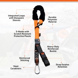 LODD - Motorcycle Tie Down Straps with Heavy-Duty Buckles, Fur Protection, Steel Carabiner, Reinforced Buckle | 2,400 lbs, 1.5" | Trailer Securing for Dirt Bike, Enduro, Trial, Quad, Trail