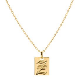 espere 18K Gold Plated Old English Initial Square Pendant Necklace | Gold Initial Necklace Vintage Style Gold Medallion Pendant Necklace Gold Letter Necklace