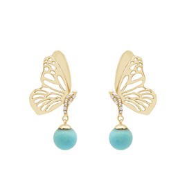 Wunderschöne natürliche blaue Türkis und 925 Sterling Silber Schmetterling Tropfen Baumeln Ohrringe Geschenk Gelbgold plattiert