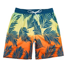 Feelorna Mens Swim Trunks, Quick Dry Summer Swim Shorts Bathing Suits Breathable Beach Board Shorts with Pockets (CA/US, Alpha, X-Large, Regular, Regular, Palm Leaf)