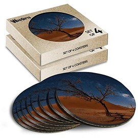 8 x Round Coasters - Milky Way over Dune 45 in Namibia Cork Backed MDF Glossy Tea Coffee Accessory #51460
