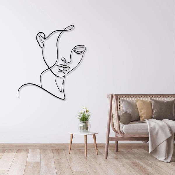 Woman Face Line Metal Wall Art, Minimalist Feminine Metal Wall