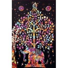 Tree Elephant Multi tapestry Indian tapestry Hippy tapestry (210x140cms) by Craftozone
