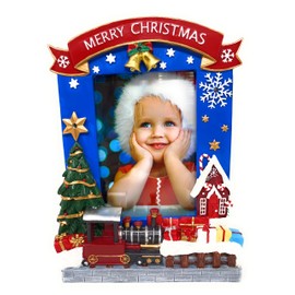 3MAZINGS Christmas Train Picture Frame 5x7 Photo Frames Light Up Pictures Xmas Holiday Seasonal Large Resin LED Lighted Photos Season 2022 Family