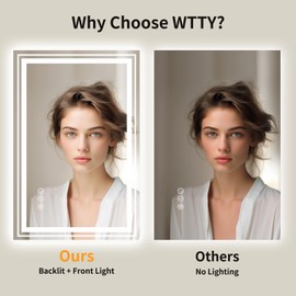 WTTY LED Bathroom Mirror 20"x 28" with Backlit and Front Light,Dimmable LED Mirror for Bathroom,Anti-Fog Lighted Bathroom Vanity Mirror Modern for Wall,Memory Function,Shatter-Proof