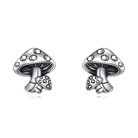 POPLYKE Mushroom Earring 925 Sterling Silver Mushroom Stud Earrings Cute Stud Earrings Mushroom Jewelry for Women Sensitive Ears