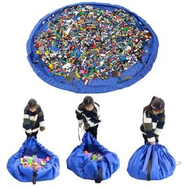 JJ PRIME - Toy Storage Bag Large Tidy Bag Mat Portable Kids Toys Organizer Storage Drawstring Bag Play Mat 150cm (Blue)