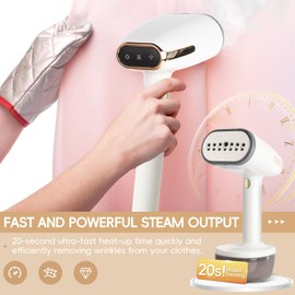 Steamer for Clothes, 1800W Handheld Clothes Steamer - 20s Fast Heat-Up, 350ml Detachable Tank, Auto-Off, Compact & Portable for Travel/Home/Office 5.5inch x 4.3 inch x10.2 inch, 1.5 lb (White, Wet)