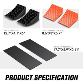 DNA MOTORING 2packs Leveling Ramp for RV Camper Travel Trailer, Curved RV Levelers with 2 Wheel Chock, 2 Mat, Carry Bag, Easier & Faster to Level, Orange, TOOLS-00704