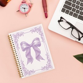 ULEGIE Bow Coquette Notebook Journal, Preppy Notebook, Girly Notebook, Pink Aesthetic Notebook, Pink Desk Accessories for Women, Preppy Office Supplies, Hardcover Spiral Notebook 5.5x8.3（Purple