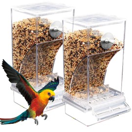 2 x Transparent Bird Feeder, Bird Feeder, Parakeet Cage Feeder, Automatic Bird Feeder for Birds for Budgies, Canaries, Cockatiels, Finches