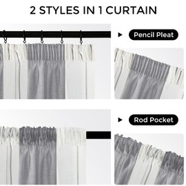 MRTREES Curtains for Living Room, Semi-Transparent Curtains, Grey and White, Set of 2, 260 x 140 cm, Curtains with Ruffle Tape, Stripes