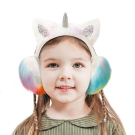 Gifts Treat Ear Muffs for Girls Kids Plush Winter Ear Warmers Unicorn Outdoor Adjustable Fluffy Ear Warmers, Long Plush Unicorn, M