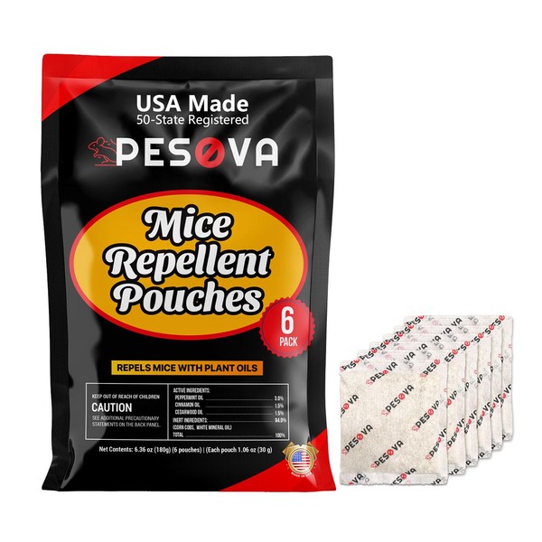 Pesova Mouse Repellent Pouches, Extra-Strength Natural Peppermint Oil Mice Repellent