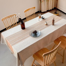 BESBESME Farmhouse Table Cloth Waterproof Boho Style,Kitchen Dining Room Briaded Tablecloths for Rectangle Tables, Washable Wrinkle Resistant Table Cover(Oblong,55''x70'',4-6 Seats，Khaki)