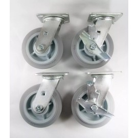 Hy-Weld 6" x 2" Non-Marking Rubber Caster(Flat) - Swivel (2EA) & Swivel with Brake (2EA)